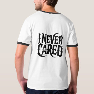 I NEVER CARED" Gothic Skull Typography Tee 