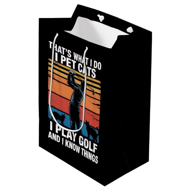 I Pet Cats Play Golf & Know Things Golfer Cat Love Mittlere Geschenktüte (Vorderseite Schrägansicht)