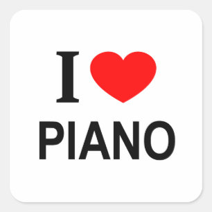 I ❤️ PIANO I LIEBE PIANO I HERZ PIANO QUADRATISCHER AUFKLEBER