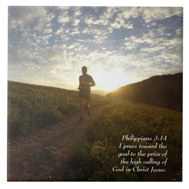 I press Toward the Goal Philippians 3:14 Scripture Fliese (Vorderseite)