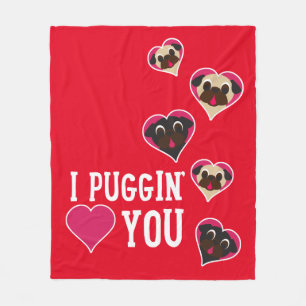 I Puggin Liebe Sie Valentine-Fleece-Decken-Rot Fleecedecke