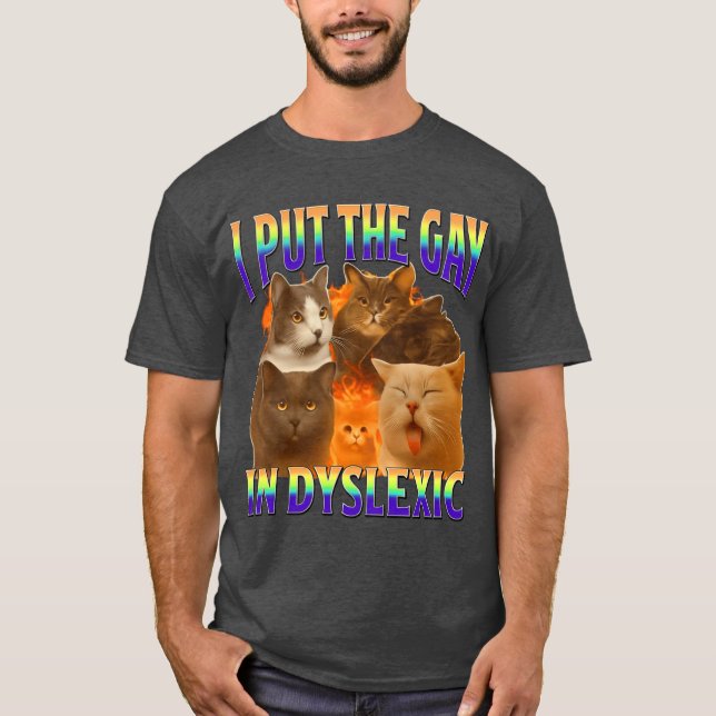 i put the gay in dysleic funny cat meme gift T-Shirt (Vorderseite)