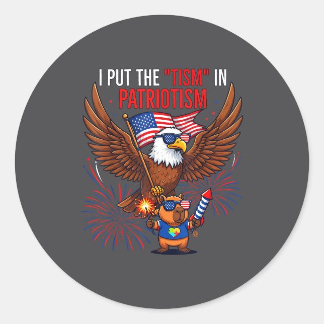 I Put The Tism In Patriotism Athletic Eagle Tism F Runder Aufkleber (Vorderseite)