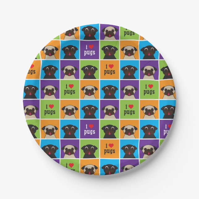 I quadriert Liebe-Mops-Farbe Party Pappteller (Vorderseite)