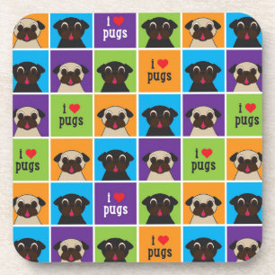 I quadriert Liebe-Mops-Farbe Untersetzer-Set Getränkeuntersetzer