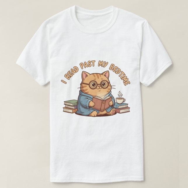 I Read Past My Bedtime Cute Reading Cat T-Shirt (Design vorne)