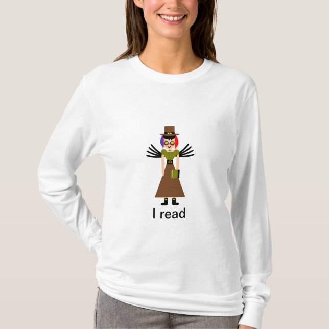 "I read" Steampunk Goggle Girl T-Shirt (Vorderseite)