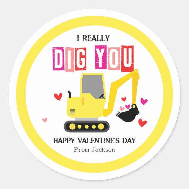 I Really Dig You Classroom Valentine's Day Runder Aufkleber (Vorderseite)