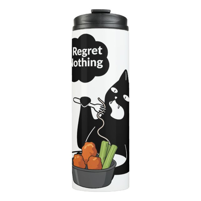I Regret Nothing” Cat Eating Tea mug Thermosbecher (Vorderseite)
