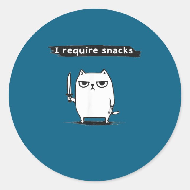 I Require Snacks Angry Cat Funny Meme  Runder Aufkleber (Vorderseite)