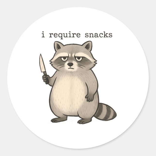 I Require Snacks Funny Mpy Raccoon Trash Meme Snac Runder Aufkleber (Vorderseite)