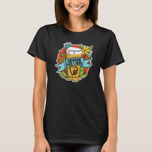 I Rescue Dogs & Beer   Paw & Heart on Mug T-Shirt (Vorderseite)