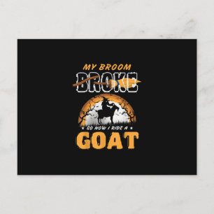 I Ride a Goat Funny Farming Halloween Farmer Ohrts Ankündigungspostkarte