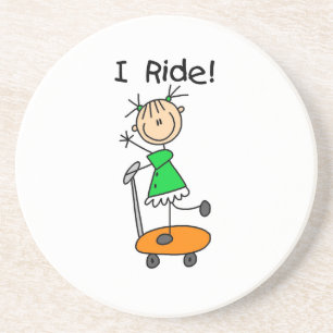 I Ride - Girl on Scooter Sandstein Untersetzer