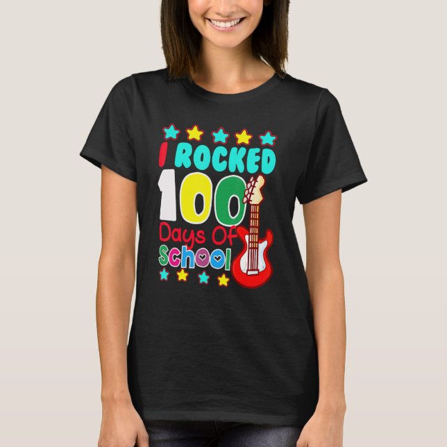 I Rocked 100 Days Of School Guitar  Music 100th Da T-Shirt (Vorderseite)