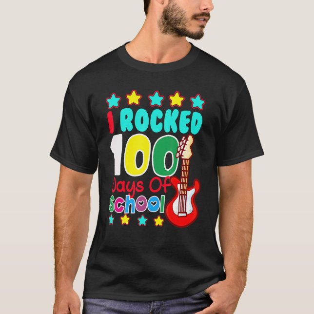I Rocked 100 Days Of School Guitar  Music 100th Da T-Shirt (Vorderseite)
