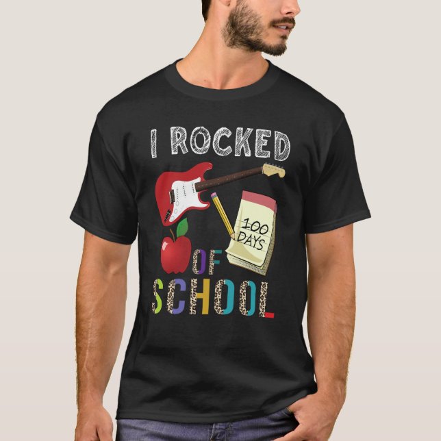 I Rocked 100 Days Of School Guitar Music 100th Day T-Shirt (Vorderseite)