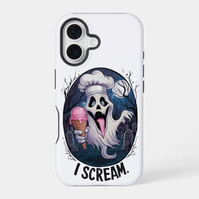 "I Scream" Funny Ghost Chef Halloween Ice Cream St iPhone 16 Hülle (Rückseite)