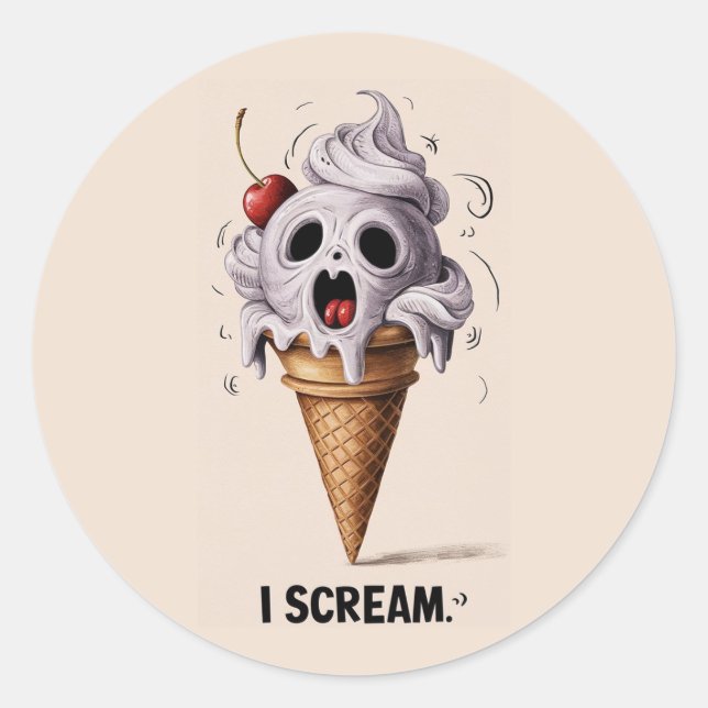 "I Scream" Funny Ghost Koch Halloween Ice Cream St Runder Aufkleber (Vorderseite)