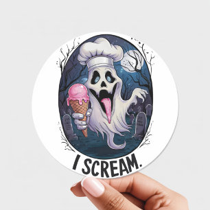 "I Scream" Funny Ghost Koch Halloween Ice Cream St Runder Aufkleber