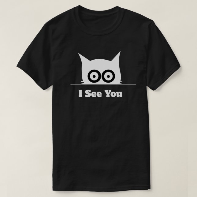 I See You Funny Peeking Cat Minimal Black White T-Shirt (Design vorne)