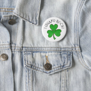 I (Sham) Rock Lucky Irish Green Kleeblatt Clover Button