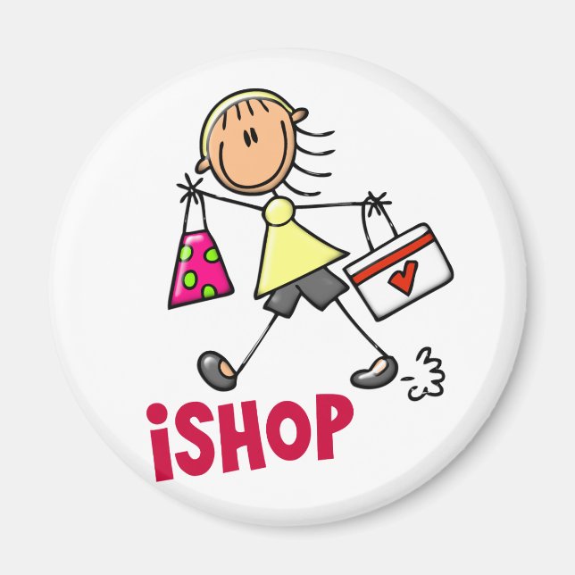 I SHOP Strichmännchen T - Shirt & Geschenke Magnet (Vorne)