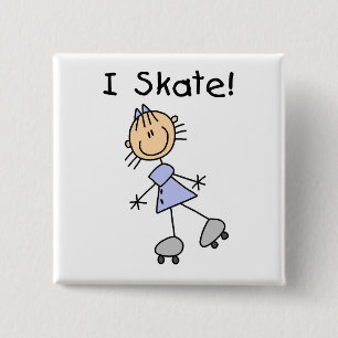 I Skate - Girl Roller Skater Button