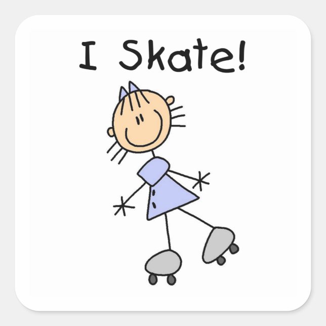 I Skate - Girl Roller Skater Quadratischer Aufkleber (Vorderseite)