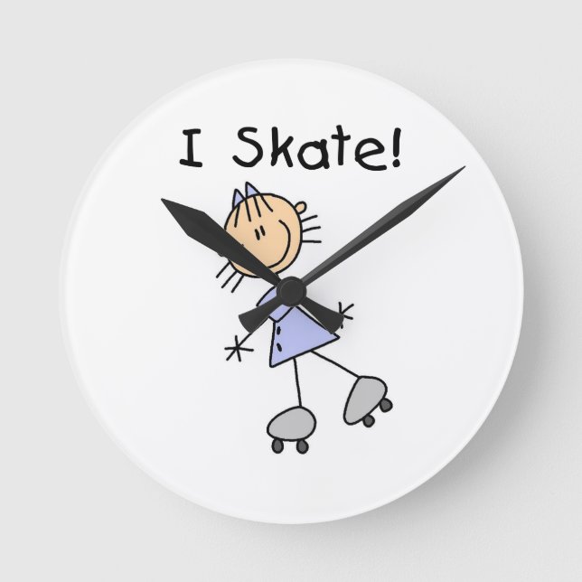 I Skate - Girl Roller Skater Runde Wanduhr (Vorderseite)