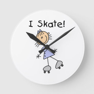 I Skate - Girl Roller Skater Runde Wanduhr