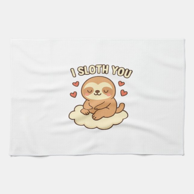 I Sloth You - Cute Kawaii Sloth Love Pun Design Cl Geschirrtuch (Horizontal)