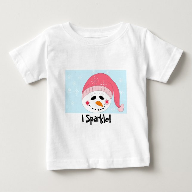 I Sparkle Snowman mit Pink Toque Baby T-shirt (Vorderseite)