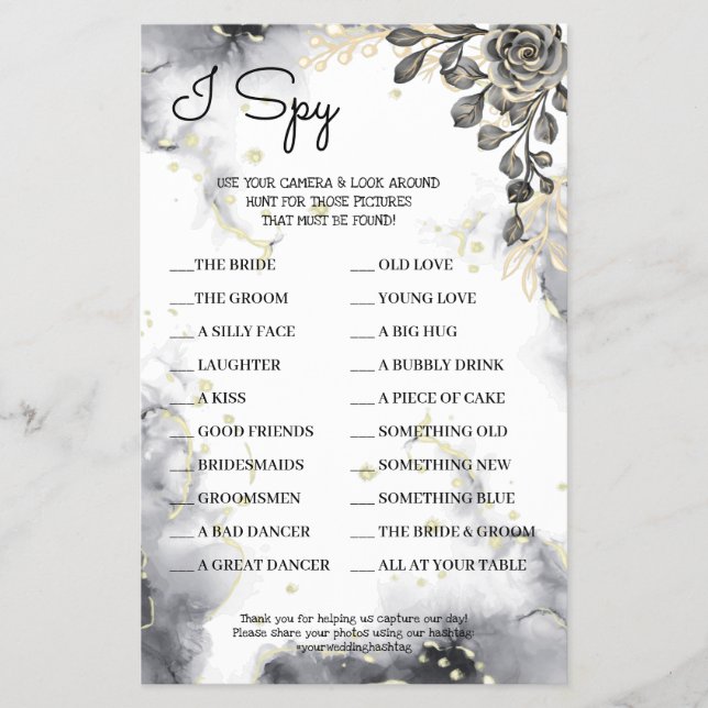 I Spy Black Rose Wedding Reception Game Card Flyer (Vorne)