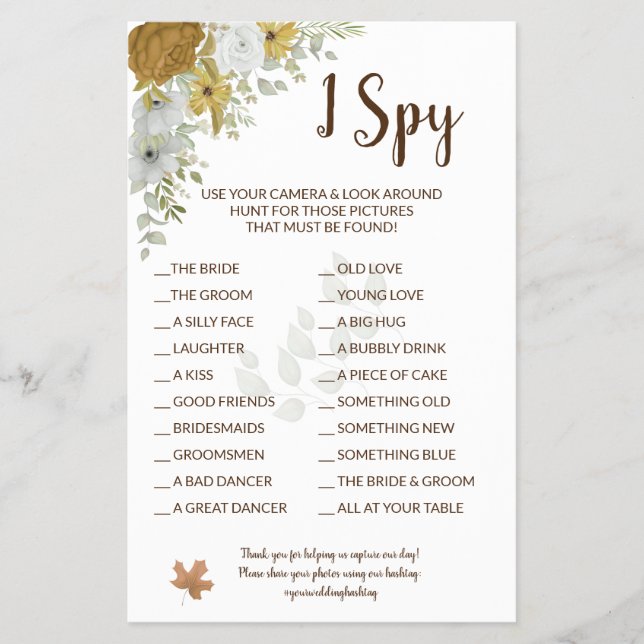 I Spy Boho Herbst Hochzeitsempfang Game Card Flye Flyer (Vorne)