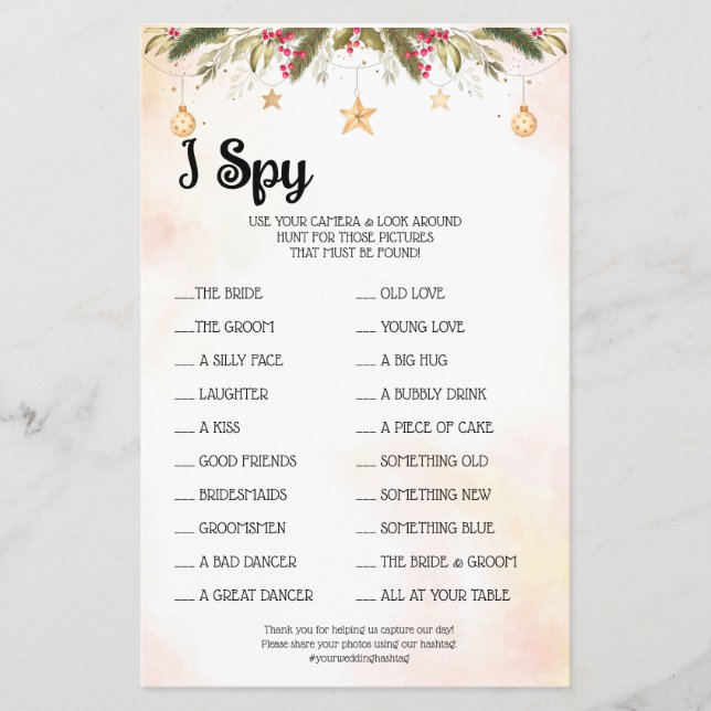 I Spy Christmas Wedding Reception Game Card Flyer (Vorne)