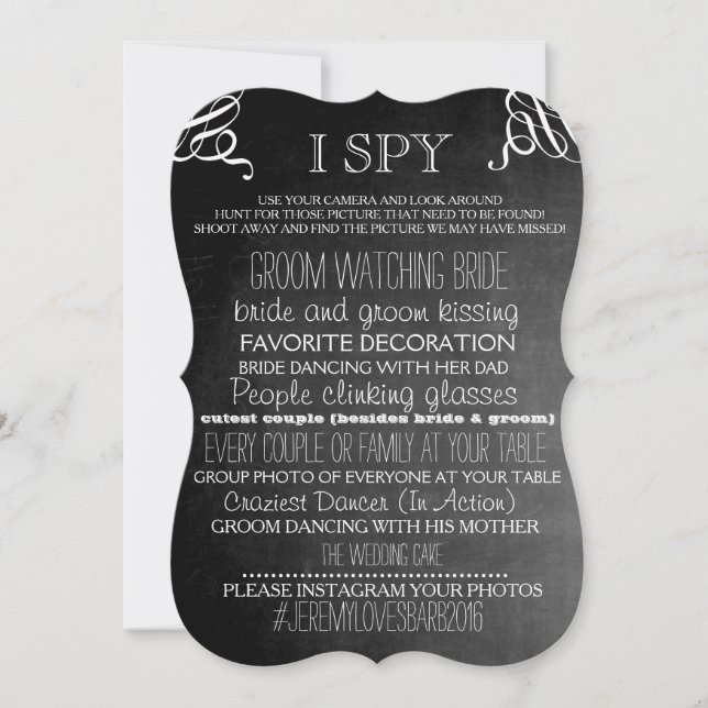 I Spy Wedding Game Chalkboard Edition Brackets Einladung (Vorderseite)