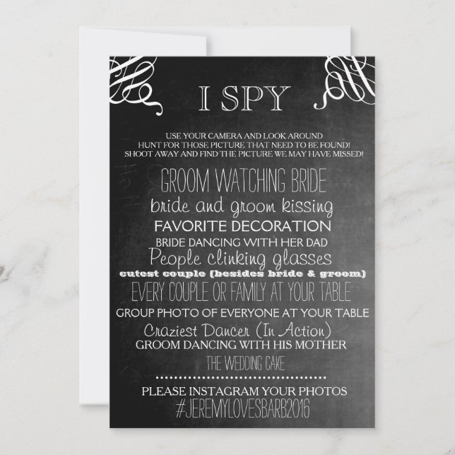 I Spy Wedding Game Chalkboard Edition Einladung (Vorderseite)