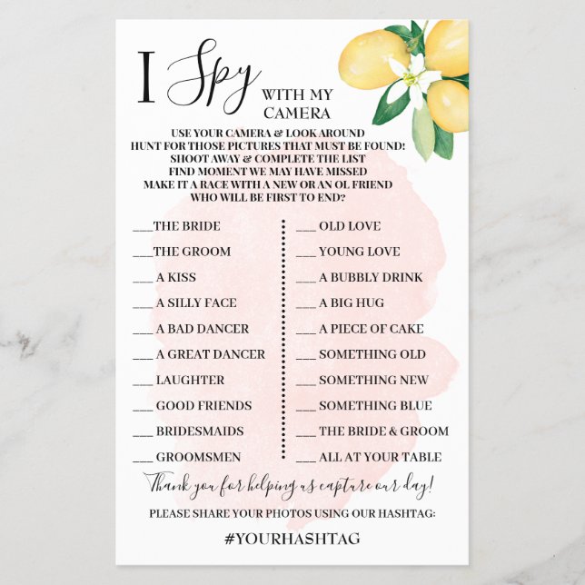 I Spy Wedding Reception Shower Lemons Game Card Fl Flyer (Vorne)