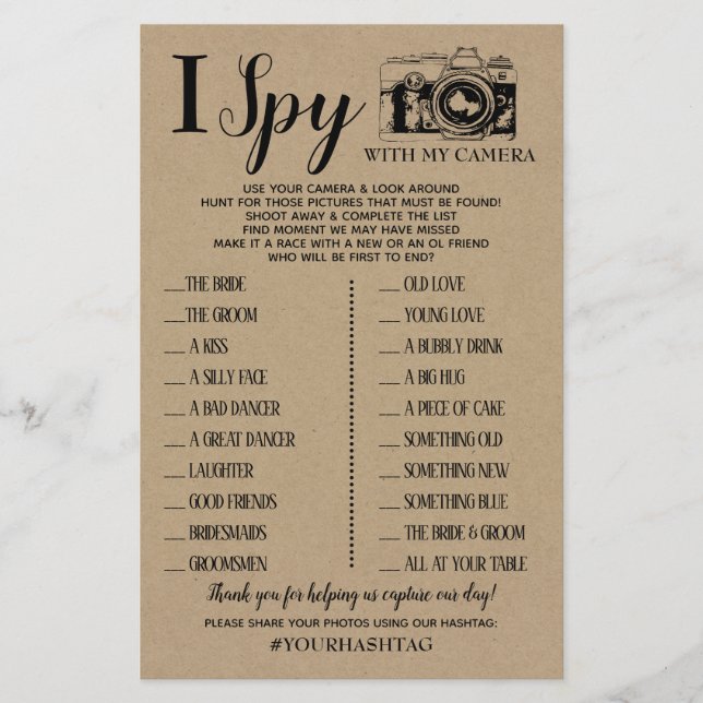 I Spy Wedding Reception Shower Rustic Game Card Flyer (Vorne)