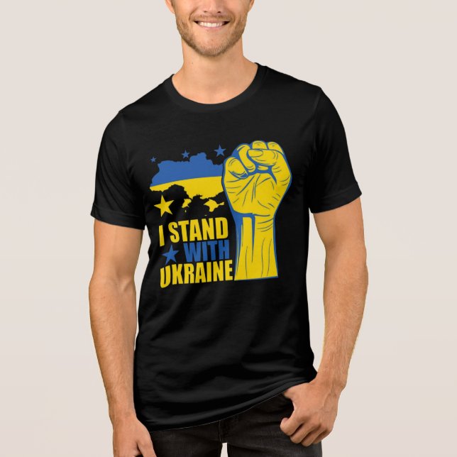 I stand with Ukraine. Support Ukraine. Tri-Blend Shirt (Vorderseite)