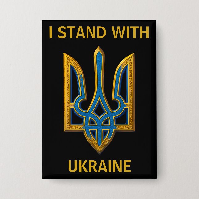 I Stand With Ukraine. Trident Coat of Arms Button (Vorderseite)
