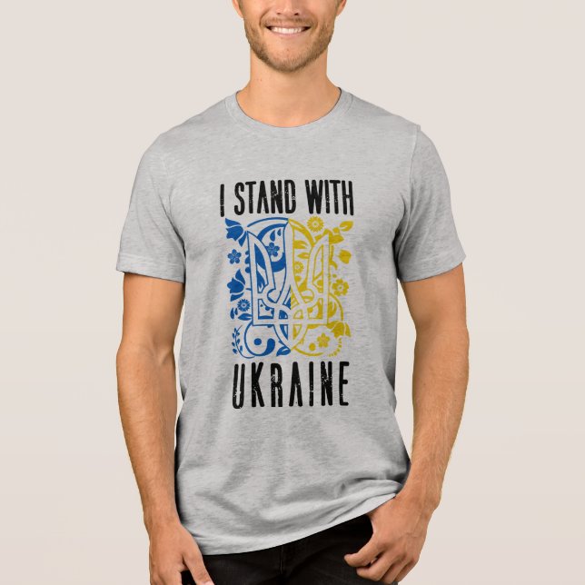 I stand with Ukraine. Trident of Ukraine. Tri-Blend Shirt (Vorderseite)