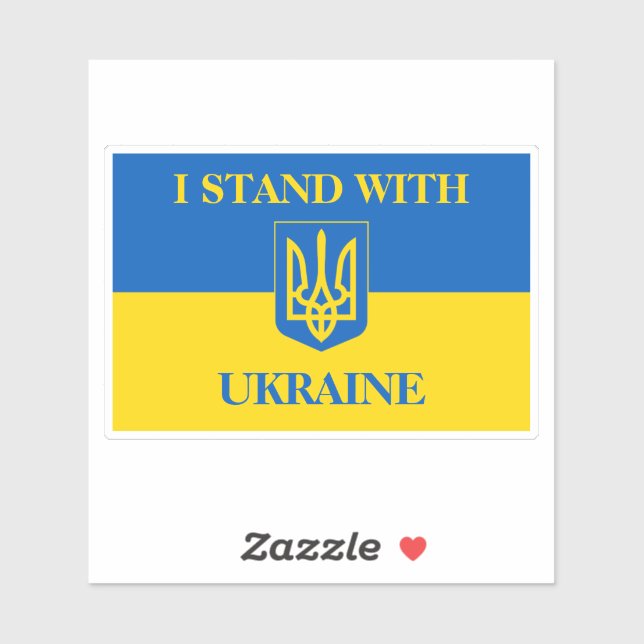 I stand with Ukraine. Ukrainian flag and Trident. Aufkleber (Blatt)