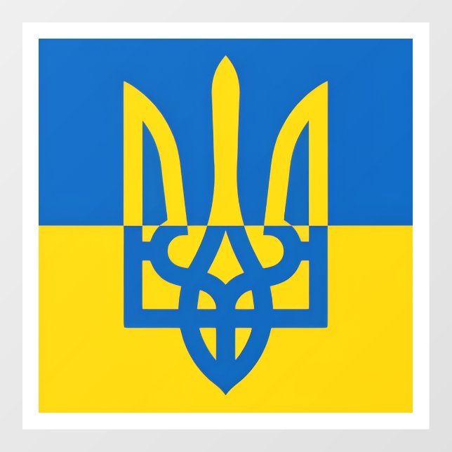I stand with Ukraine. Ukrainian flag. Trident. Fensteraufkleber (Blatt)