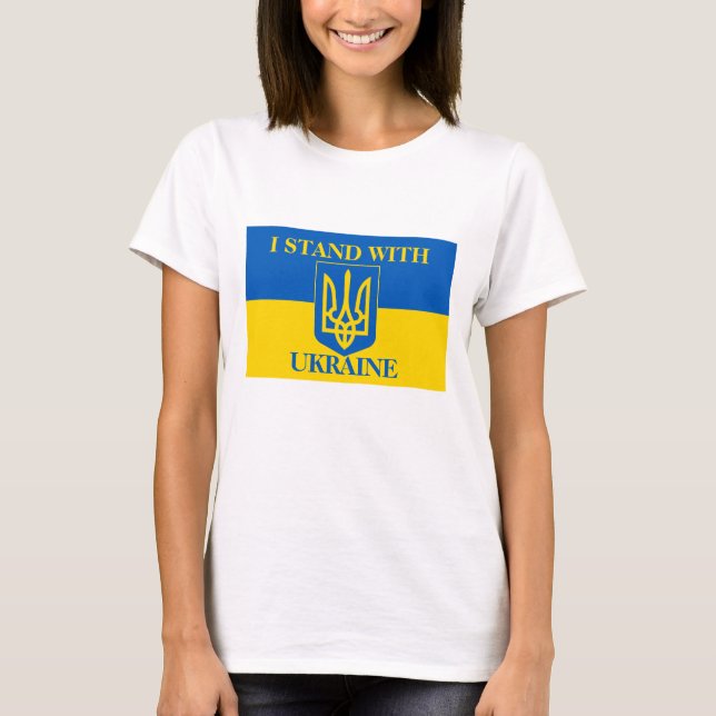 I Stand With Ukraine & Ukrainian Flag & Trident T-Shirt (Vorderseite)