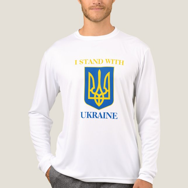 I Stand With Ukraine & Ukrainian Flag & Trident Tri-Blend Shirt (Vorderseite)