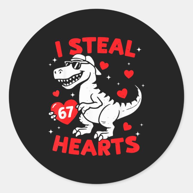 I Steal 67 Heart Dinosaur For Boys Girls Kids Vale Runder Aufkleber (Vorderseite)