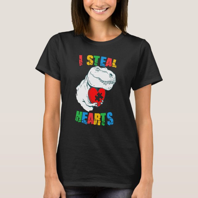 I Steal Hearts Autism Awareness Rex Valentines Day T-Shirt (Vorderseite)