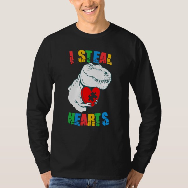 I Steal Hearts Autism Awareness Rex Valentines Day T-Shirt (Vorderseite)